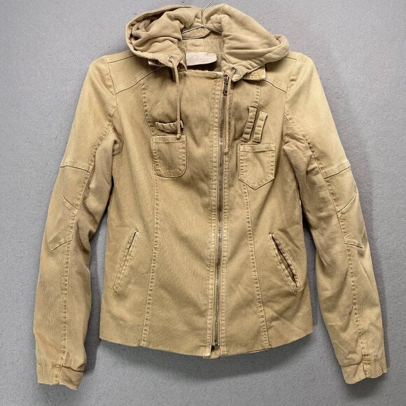 Circus Jacket Womens 6 Tan Corduroy Moto Removable Hood Italy Size 40 - Picture 1 of 14